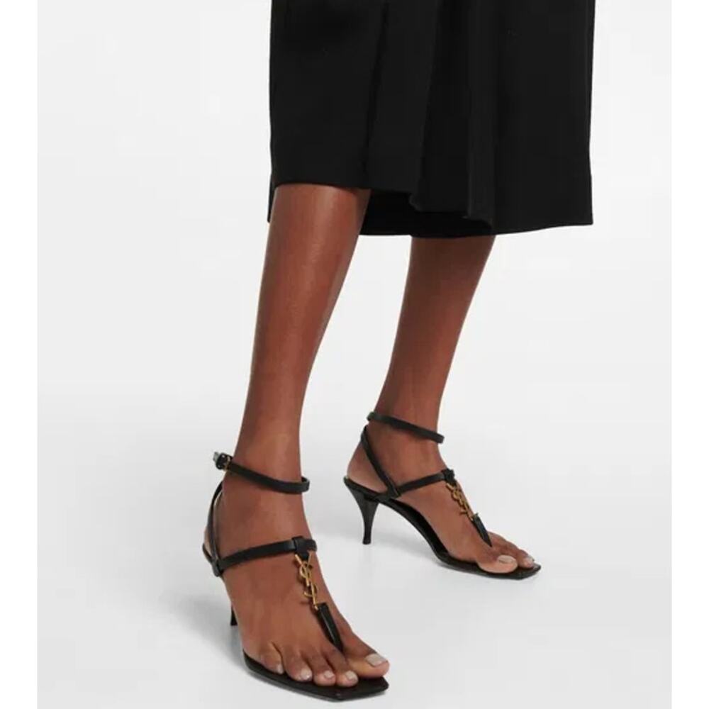 Saint Laurent 60mm Cassandra Leather Sandals Black Size 36.5/US 6.5 - Picture 2 of 7
